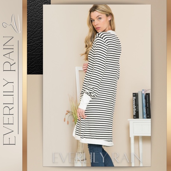 LAST ONE! Striped Open Cardigan w/ Thumb Holes - Picture 8 of 12